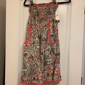 Rampage Strapless Maxi Dress in Coral, Green & White